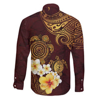 Polynesian Turtle Family Matching Short Sleeve Bodycon Dress and Hawaiian Shirt Plumeria Hibiscus Pattern Oxblood