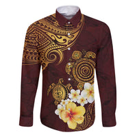 Polynesian Turtle Family Matching Summer Maxi Dress and Hawaiian Shirt Plumeria Hibiscus Pattern Oxblood LT03 Dad's Shirt - Long Sleeve Oxblood - Polynesian Pride