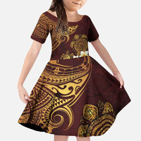Polynesian Turtle Family Matching Tank Maxi Dress and Hawaiian Shirt Plumeria Hibiscus Pattern Oxblood LT03 Daughter's Dress Oxblood - Polynesian Pride