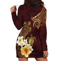Polynesian Turtle Hoodie Dress Plumeria Hibiscus Pattern Oxblood LT03 - Polynesian Pride