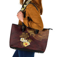 Polynesian Turtle Leather Tote Bag Plumeria Hibiscus Pattern Oxblood LT03 Oxblood - Polynesian Pride