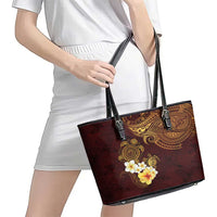 Polynesian Turtle Leather Tote Bag Plumeria Hibiscus Pattern Oxblood LT03 - Polynesian Pride