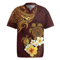Polynesian Turtle Rugby Jersey Plumeria Hibiscus Pattern Oxblood