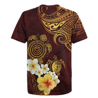 Polynesian Turtle Rugby Jersey Plumeria Hibiscus Pattern Oxblood