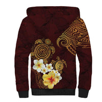 Polynesian Turtle Sherpa Hoodie Plumeria Hibiscus Pattern Oxblood LT03 - Polynesian Pride