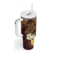 Polynesian Turtle Tumbler With Handle Plumeria Hibiscus Pattern Oxblood LT03 - Polynesian Pride