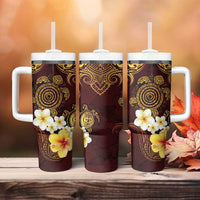 Polynesian Turtle Tumbler With Handle Plumeria Hibiscus Pattern Oxblood LT03 - Polynesian Pride