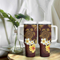 Polynesian Turtle Tumbler With Handle Plumeria Hibiscus Pattern Oxblood LT03 - Polynesian Pride