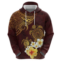 Polynesian Turtle Zip Hoodie Plumeria Hibiscus Pattern Oxblood