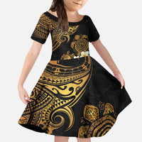 Polynesian Turtle Family Matching Tank Maxi Dress and Hawaiian Shirt Plumeria Hibiscus Pattern Black Color LT03 Daughter's Dress Black - Polynesian Pride