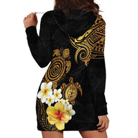 Polynesian Turtle Hoodie Dress Plumeria Hibiscus Pattern Black Color LT03 - Polynesian Pride