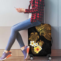 Polynesian Turtle Luggage Cover Plumeria Hibiscus Pattern Black Color