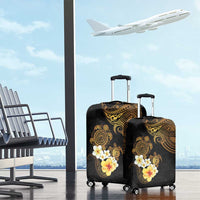 Polynesian Turtle Luggage Cover Plumeria Hibiscus Pattern Black Color