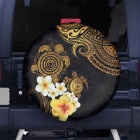Polynesian Turtle Spare Tire Cover Plumeria Hibiscus Pattern Black Color LT03 - Polynesian Pride