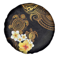 Polynesian Turtle Spare Tire Cover Plumeria Hibiscus Pattern Black Color LT03 - Polynesian Pride