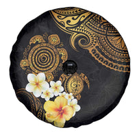 Polynesian Turtle Spare Tire Cover Plumeria Hibiscus Pattern Black Color LT03 - Polynesian Pride