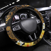 Polynesian Turtle Steering Wheel Cover Plumeria Hibiscus Pattern Black Color LT03 Universal Fit Black - Polynesian Pride