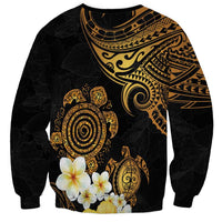 Polynesian Turtle Sweatshirt Plumeria Hibiscus Pattern Black Color