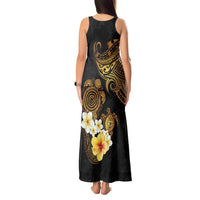 Polynesian Turtle Tank Maxi Dress Plumeria Hibiscus Pattern Black Color LT03 - Polynesian Pride