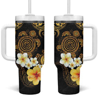 Polynesian Turtle Tumbler With Handle Plumeria Hibiscus Pattern Black Color LT03 One Size: 40 oz Black - Polynesian Pride