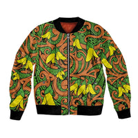 New Zealand Kowhai Flowers Bomber Jacket Maori Koru Pattern