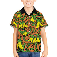New Zealand Kowhai Flowers Family Matching Summer Maxi Dress and Hawaiian Shirt Maori Koru Pattern