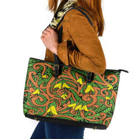 New Zealand Kowhai Flowers Leather Tote Bag Maori Koru Pattern LT03 Orange - Polynesian Pride