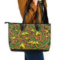 New Zealand Kowhai Flowers Leather Tote Bag Maori Koru Pattern LT03 - Polynesian Pride