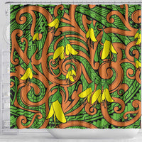 New Zealand Kowhai Flowers Shower Curtain Maori Koru Pattern