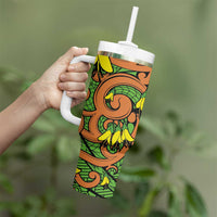 New Zealand Kowhai Flowers Tumbler With Handle Maori Koru Pattern LT03 - Polynesian Pride