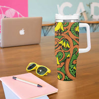 New Zealand Kowhai Flowers Tumbler With Handle Maori Koru Pattern LT03 - Polynesian Pride