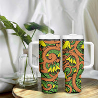 New Zealand Kowhai Flowers Tumbler With Handle Maori Koru Pattern LT03 - Polynesian Pride