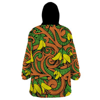 New Zealand Kowhai Flowers Wearable Blanket Hoodie Maori Koru Pattern LT03 - Polynesian Pride