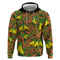New Zealand Kowhai Flowers Zip Hoodie Maori Koru Pattern