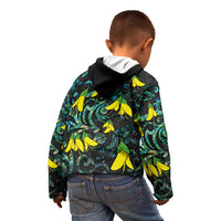 New Zealand Kowhai Flowers Kid Hoodie Maori Koru Pattern With Paua Shell Style