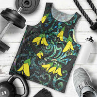 New Zealand Kowhai Flowers Men Tank Top Maori Koru Pattern With Paua Shell Style LT03 - Polynesian Pride