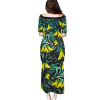 New Zealand Kowhai Flowers Puletasi Maori Koru Pattern With Paua Shell Style LT03 - Polynesian Pride
