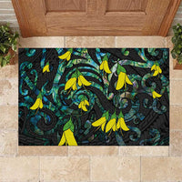 New Zealand Kowhai Flowers Rubber Doormat Maori Koru Pattern With Paua Shell Style LT03 Black - Polynesian Pride