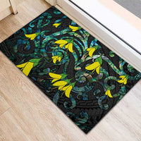 New Zealand Kowhai Flowers Rubber Doormat Maori Koru Pattern With Paua Shell Style LT03 - Polynesian Pride