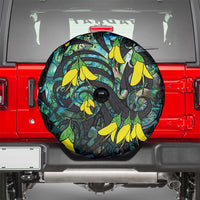 New Zealand Kowhai Flowers Spare Tire Cover Maori Koru Pattern With Paua Shell Style LT03 - Polynesian Pride