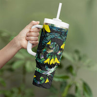 New Zealand Kowhai Flowers Tumbler With Handle Maori Koru Pattern With Paua Shell Style LT03 - Polynesian Pride