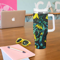 New Zealand Kowhai Flowers Tumbler With Handle Maori Koru Pattern With Paua Shell Style LT03 - Polynesian Pride