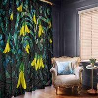 New Zealand Kowhai Flowers Window Curtain Maori Koru Pattern With Paua Shell Style LT03 - Polynesian Pride