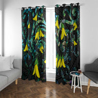 New Zealand Kowhai Flowers Window Curtain Maori Koru Pattern With Paua Shell Style LT03 With Grommets Black - Polynesian Pride