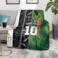 Custom Aotearoa South Africa Rugby Freedom Cup Blanket Maori Silver Fern Art and Sporty Flag SA - Polynesian Pride