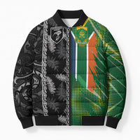 Custom Aotearoa South Africa Rugby Freedom Cup Bomber Puffer Jacket Maori Silver Fern Art and Sporty Flag SA - Polynesian Pride