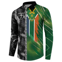 Custom Aotearoa South Africa Rugby Freedom Cup Button Sweatshirt Maori Silver Fern Art and Sporty Flag SA - Polynesian Pride