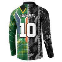 Custom Aotearoa South Africa Rugby Freedom Cup Button Sweatshirt Maori Silver Fern Art and Sporty Flag SA - Polynesian Pride