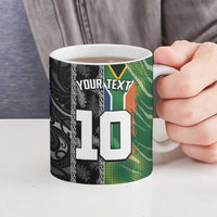 Custom Aotearoa South Africa Rugby Freedom Cup Ceramic Mug Maori Silver Fern Art and Sporty Flag SA - Polynesian Pride