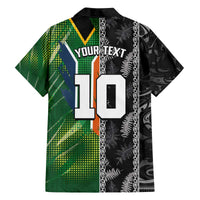 Custom Aotearoa South Africa Rugby Freedom Cup Family Matching Off The Shoulder Long Sleeve Dress and Hawaiian Shirt Maori Silver Fern Art and Sporty Flag SA - Polynesian Pride